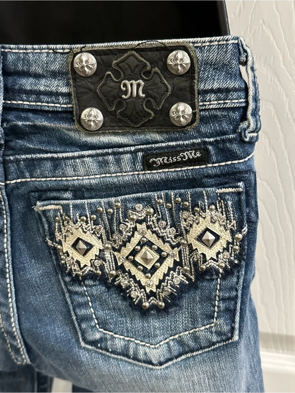 Miss Me Distressed Dark Blue Denim Bermuda Shorts